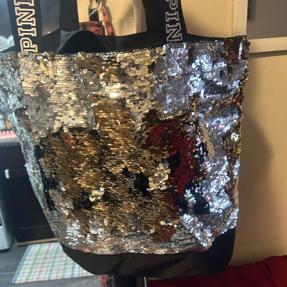 Sequin Tote Bag with Black Handles - Picture 1 of 6
